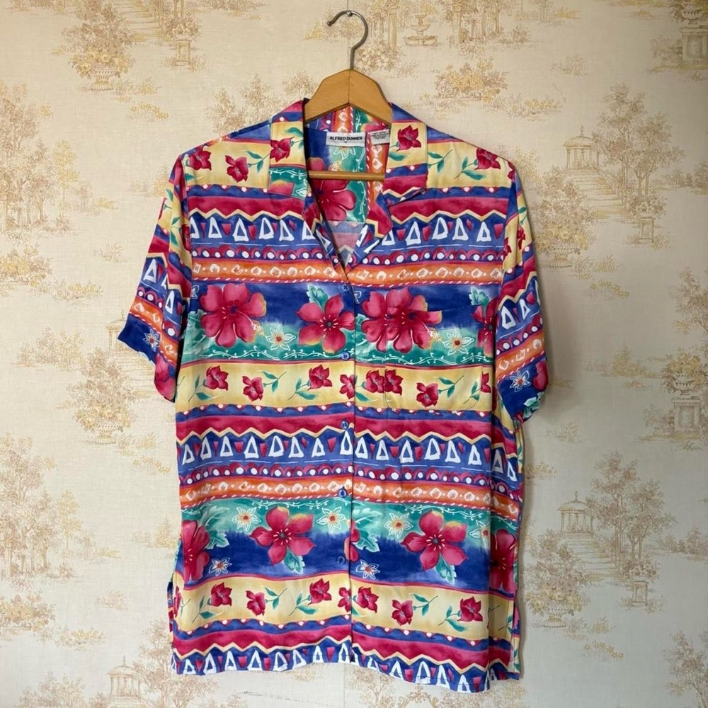 Vintage 90s Alfred Dunner Hawaiian hibiscus short sleeve button down shirt 12